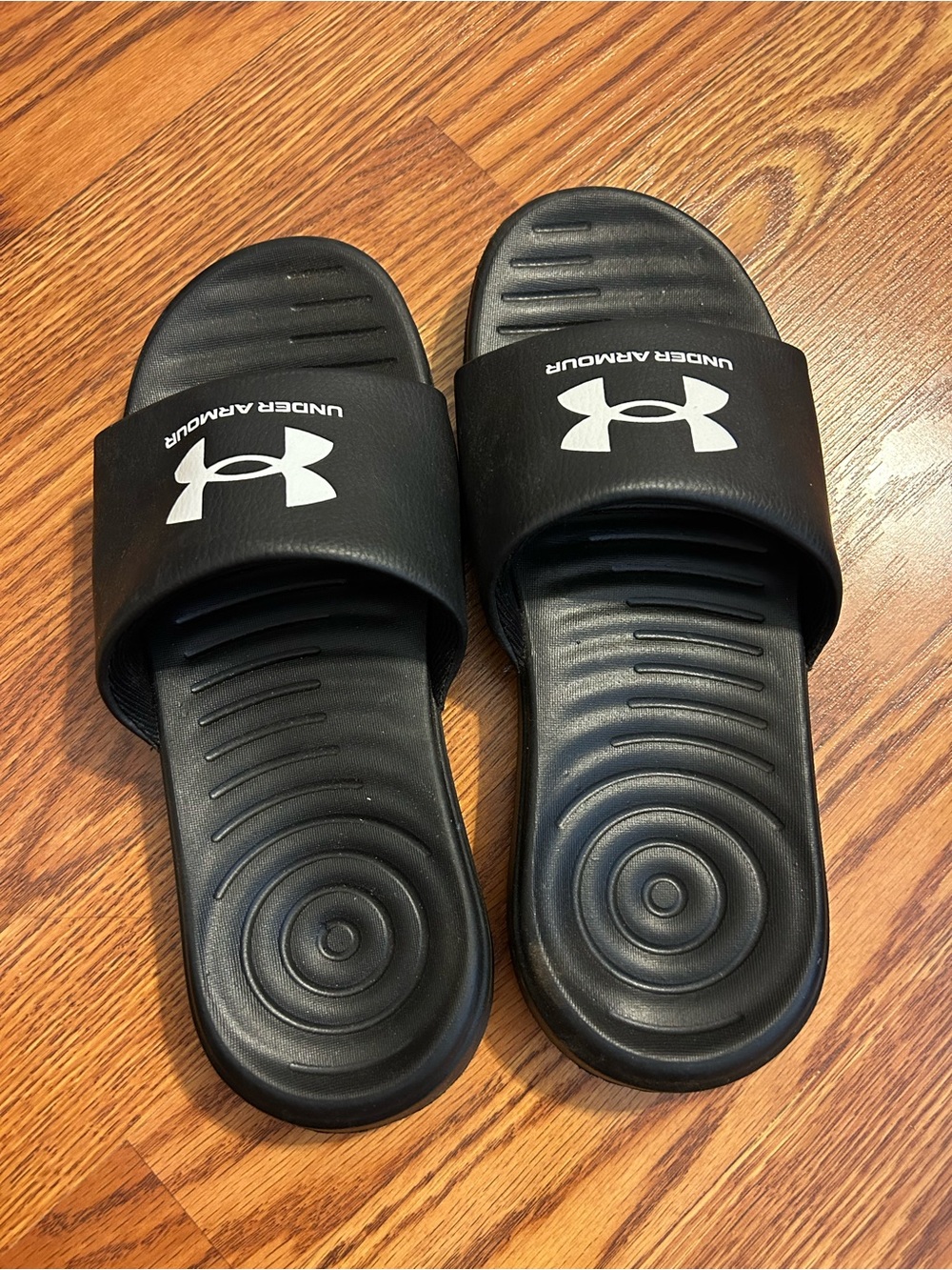 Under Armour Black Slide Sandals with White Logo
